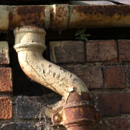 Broken guttering and downpipes